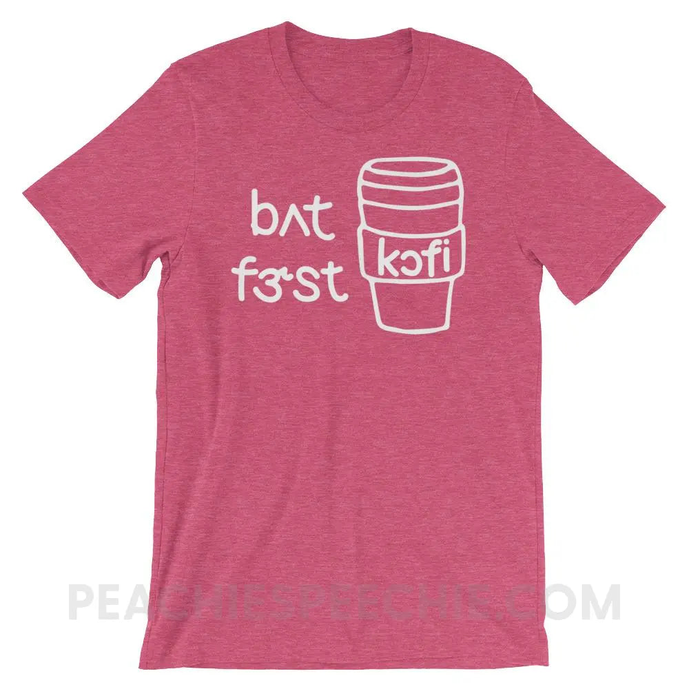But First Coffee IPA Premium Soft Tee - Heather Raspberry / S - T-Shirts & Tops peachiespeechie.com