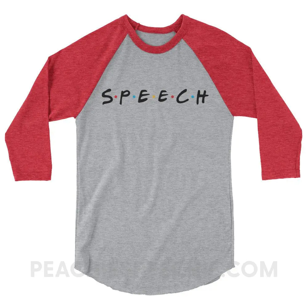 Friends Speech Baseball Tee - Heather Grey/Heather Red / XS - T-Shirts & Tops peachiespeechie.com