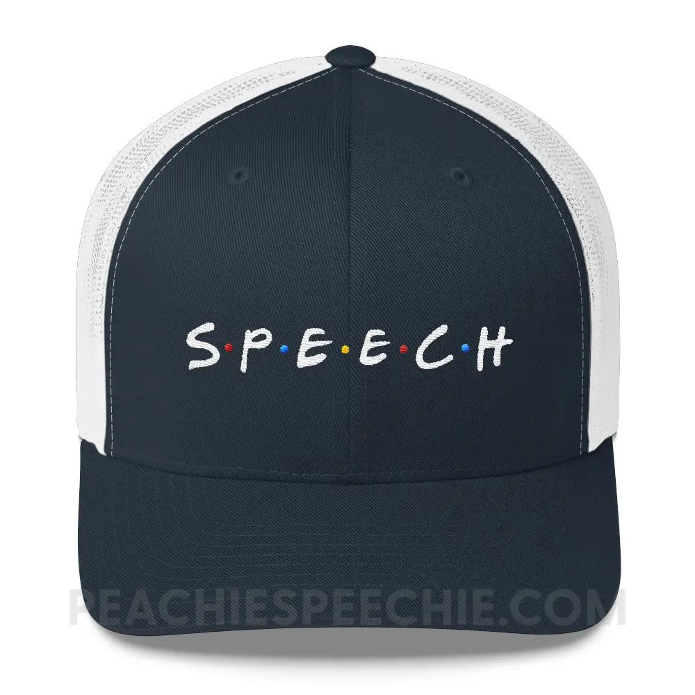 Friends Speech Trucker Hat - Navy/ White - Hats peachiespeechie.com