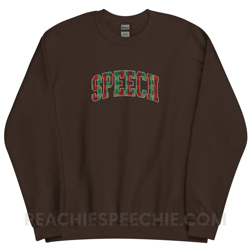 Plaid Speech Embroidered Classic Sweatshirt - Dark Chocolate / S - peachiespeechie.com