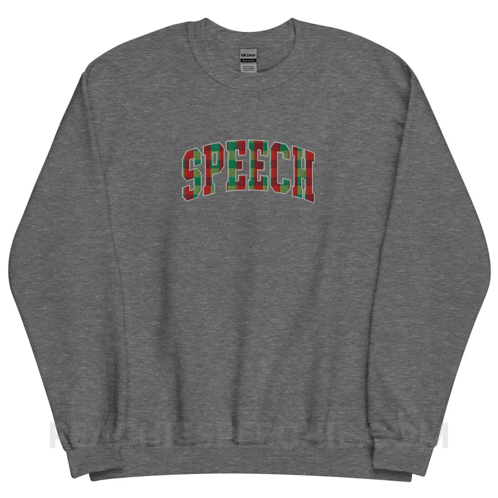 Plaid Speech Embroidered Classic Sweatshirt - Graphite Heather / S - peachiespeechie.com