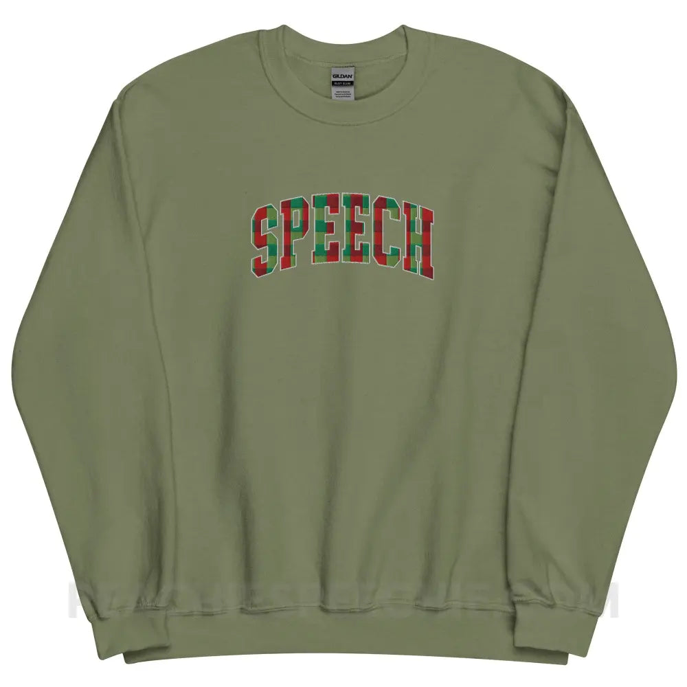 Plaid Speech Embroidered Classic Sweatshirt - Military Green / S - peachiespeechie.com