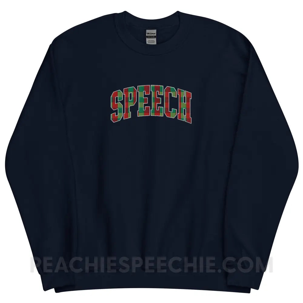 Plaid Speech Embroidered Classic Sweatshirt - Navy / S - peachiespeechie.com
