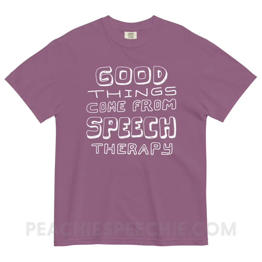 Good Things Come From Speech Therapy Comfort Colors Tee - Berry / S - peachiespeechie.com