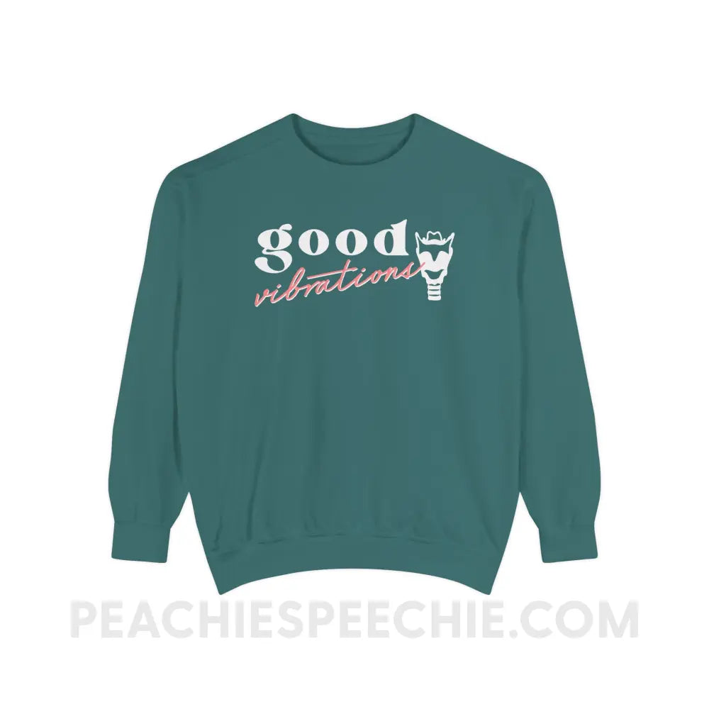 Good Vibrations Larynx Comfort Colors Crewneck - Blue Spruce / S - Sweatshirt peachiespeechie.com