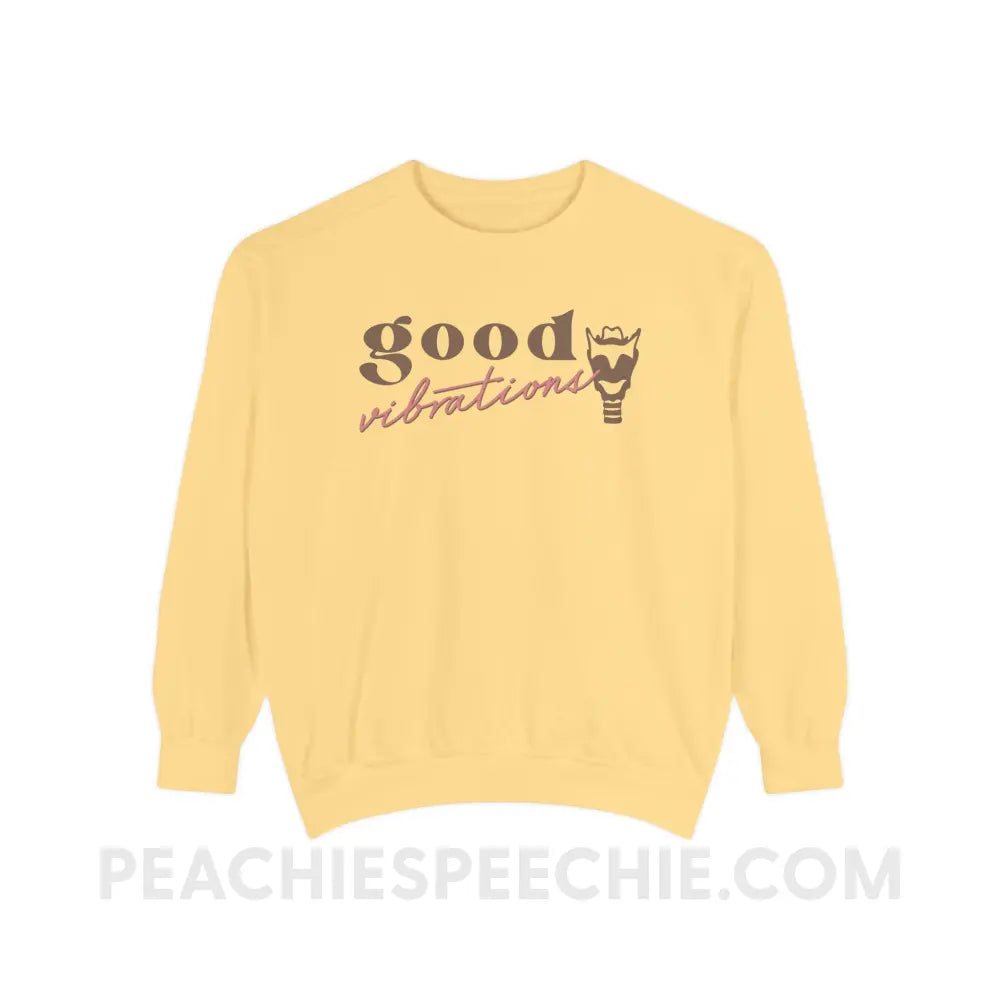 Good Vibrations Larynx Comfort Colors Crewneck - Butter / S - Sweatshirt peachiespeechie.com