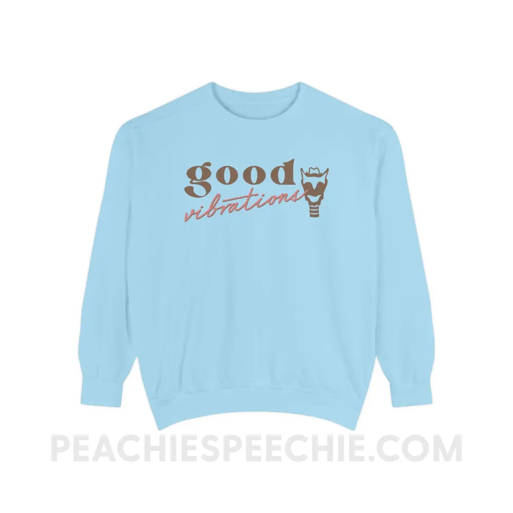 Good Vibrations Larynx Comfort Colors Crewneck - Chambray / S - Sweatshirt peachiespeechie.com