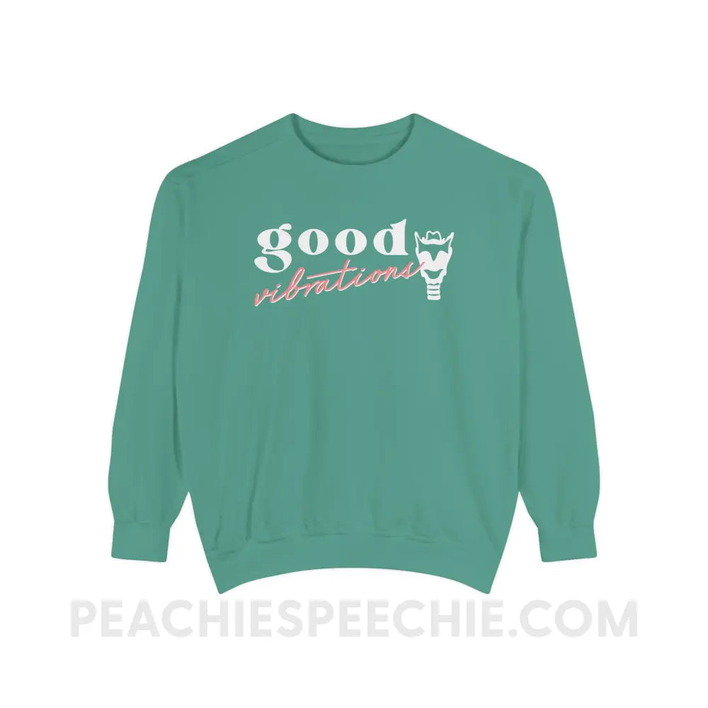 Good Vibrations Larynx Comfort Colors Crewneck - Light Green / S - Sweatshirt peachiespeechie.com