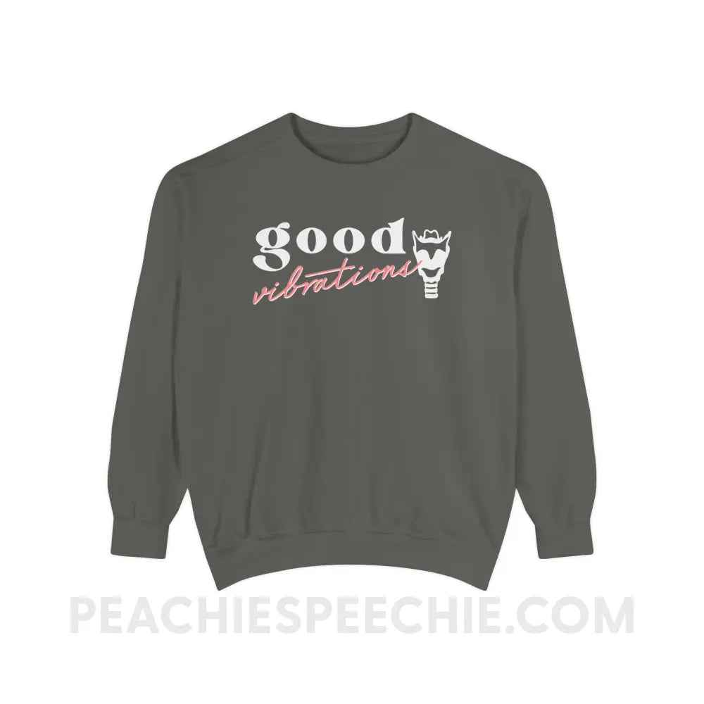 Good Vibrations Larynx Comfort Colors Crewneck - Pepper / S - Sweatshirt peachiespeechie.com