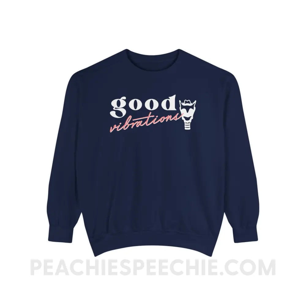 Good Vibrations Larynx Comfort Colors Crewneck - True Navy / S - Sweatshirt peachiespeechie.com