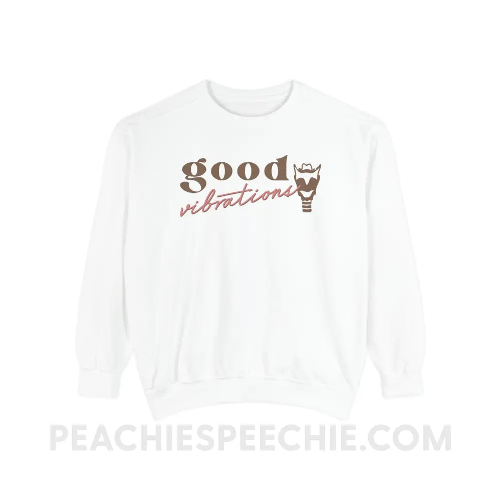 Good Vibrations Larynx Comfort Colors Crewneck - White / S - Sweatshirt peachiespeechie.com