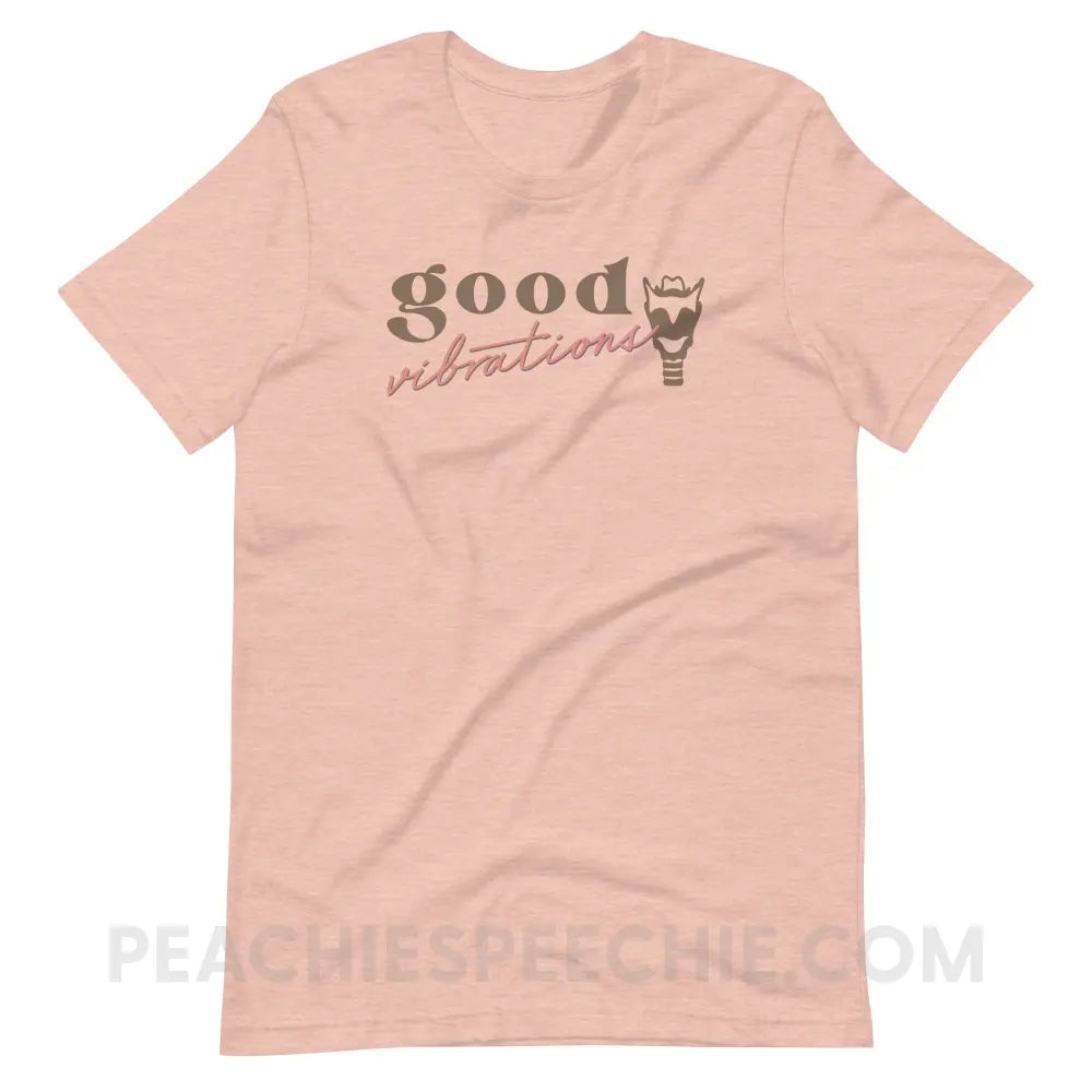 Good Vibrations Premium Soft Tee - Heather Prism Peach / S - T-Shirt peachiespeechie.com