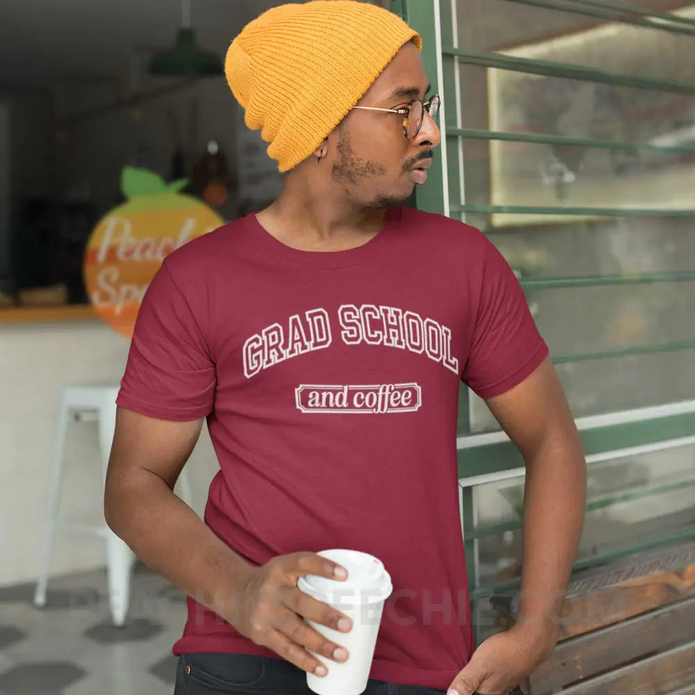 Grad School And Coffee Premium Soft Tee - Cardinal / XS - peachiespeechie.com