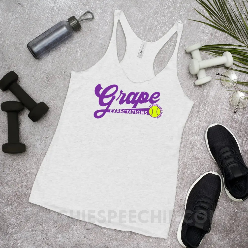 Grape Expectations Brookshade Tennis Tri-Blend Racerback - Heather White / XS - custom product peachiespeechie.com