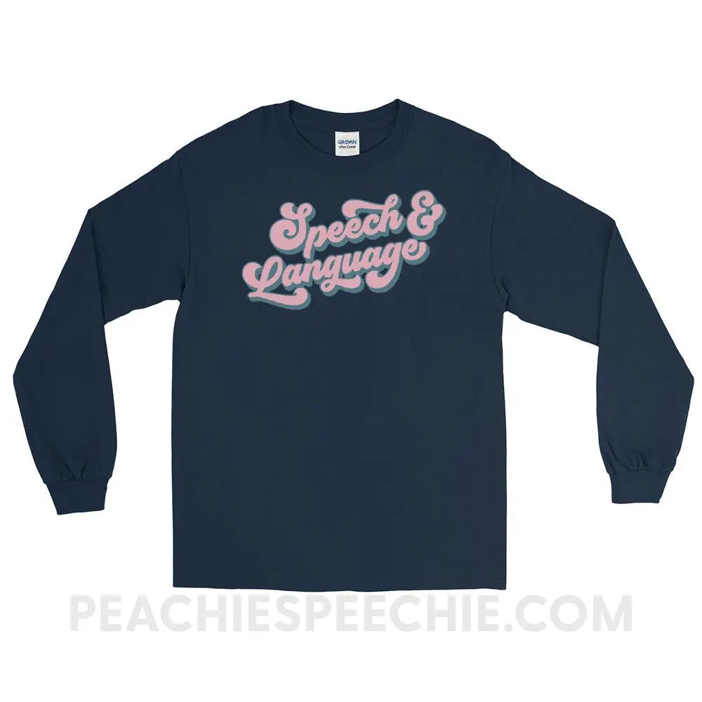 Groovy Speech & Language Long Sleeve Tee - Navy / S - T-Shirts Tops peachiespeechie.com
