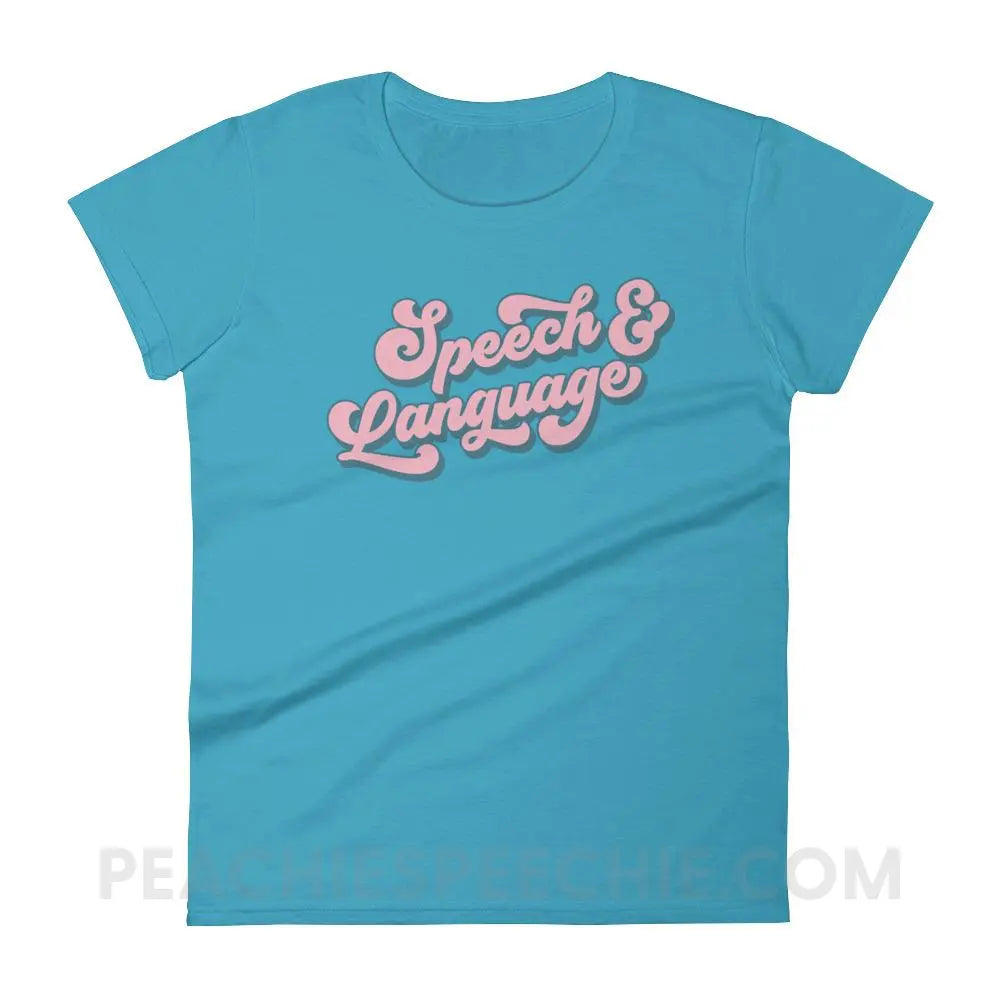 Groovy Speech & Language Women’s Trendy Tee - Caribbean Blue / S T-Shirts Tops peachiespeechie.com