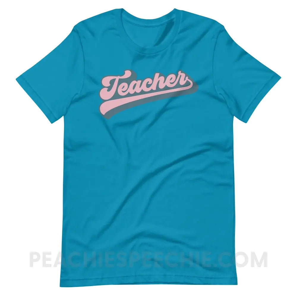 Groovy Teacher Premium Soft Tee - Aqua / S - T-Shirt peachiespeechie.com