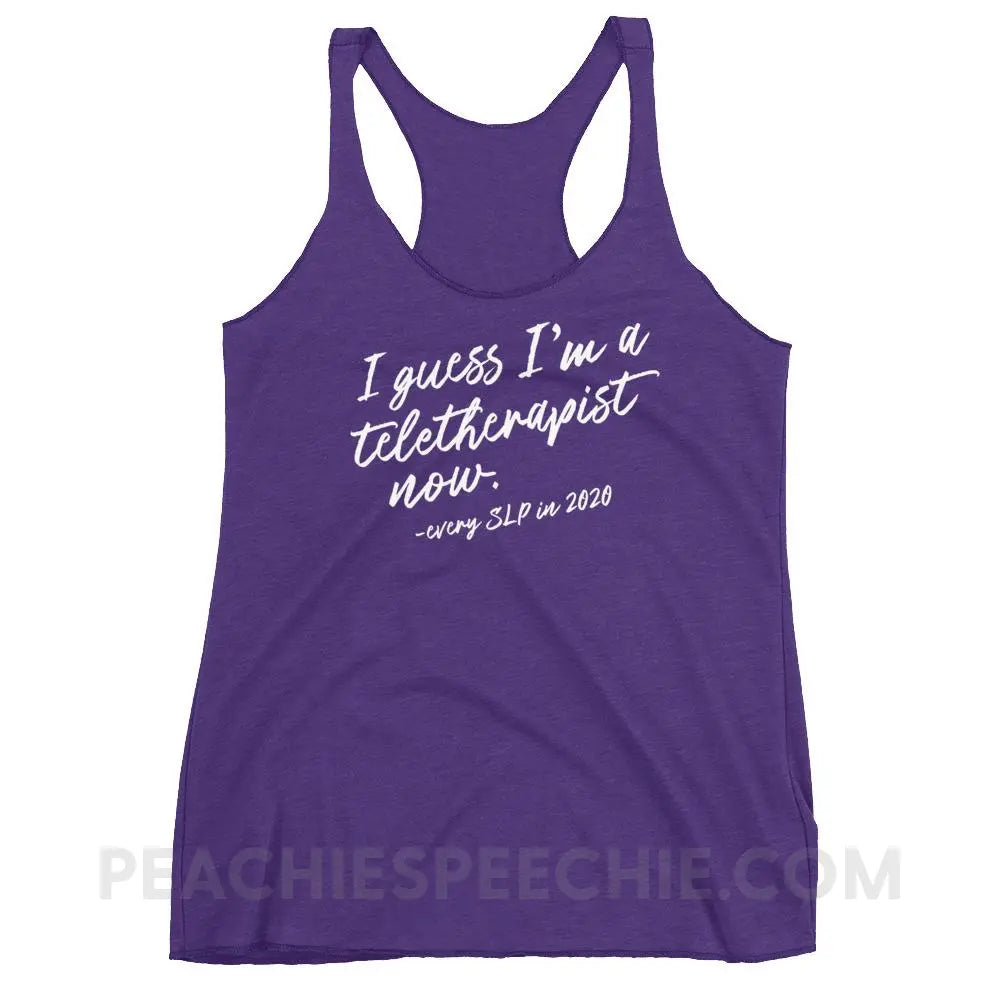 I Guess I’m A Teletherapist Now Tri-Blend Racerback - Purple Rush / XS - Tank Tops peachiespeechie.com