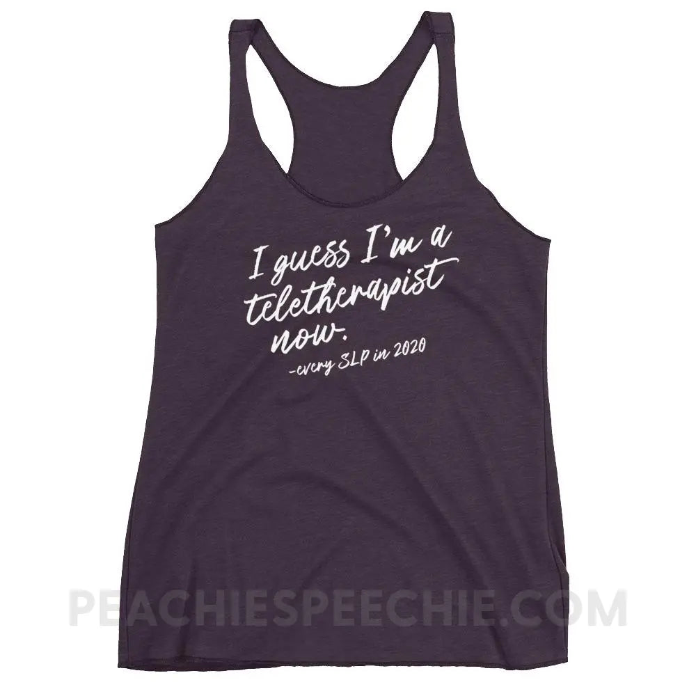 I Guess I’m A Teletherapist Now Tri-Blend Racerback - Vintage Purple / XS - Tank Tops peachiespeechie.com