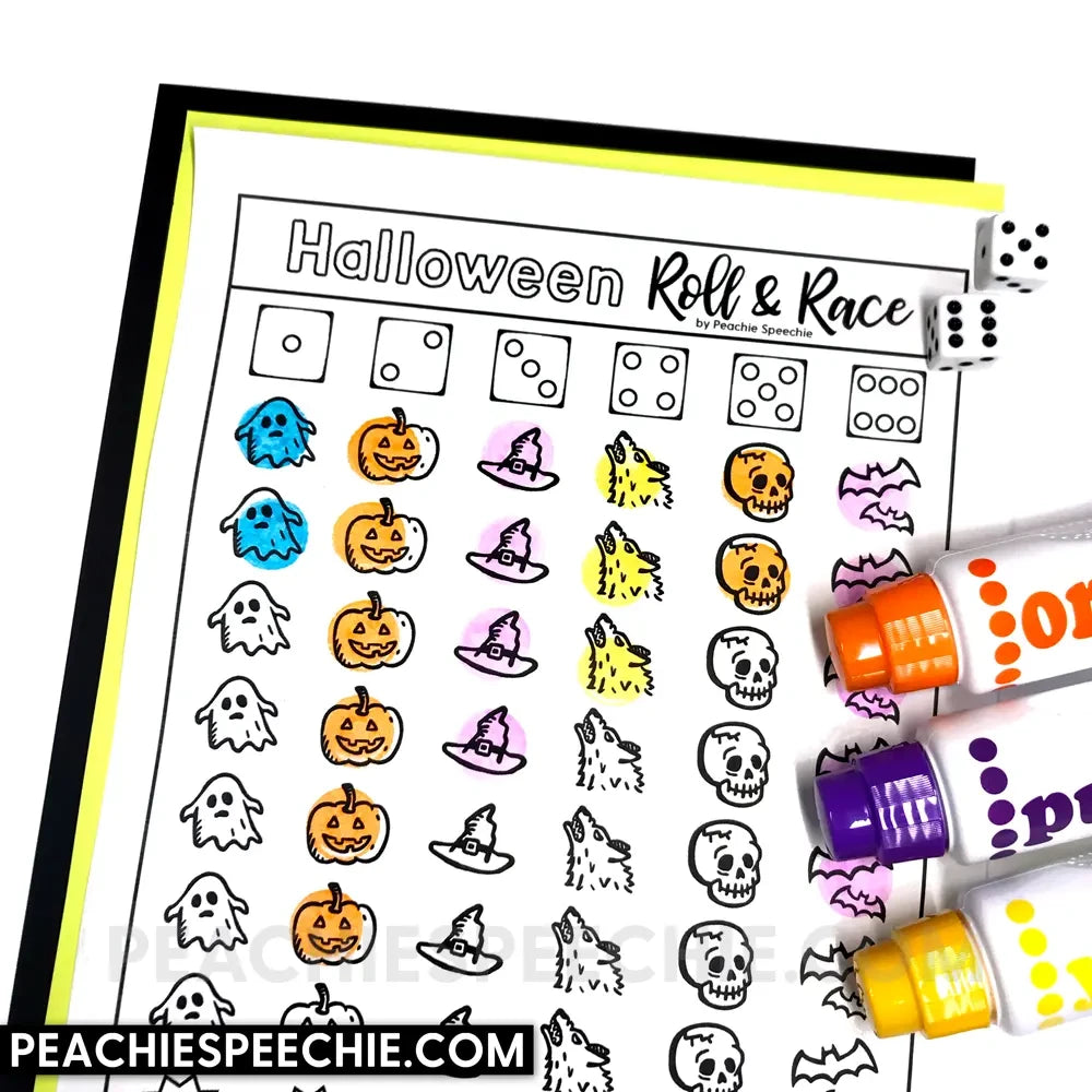Halloween Roll and Race - Open Ended Dice Game Materials peachiespeechie.com