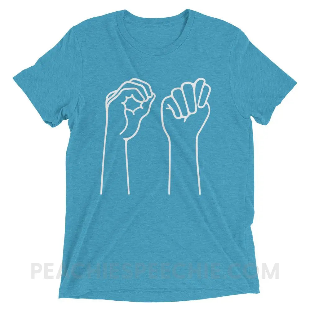 OT Hands Tri-Blend Tee - Aqua Triblend / XS - T-Shirts & Tops peachiespeechie.com