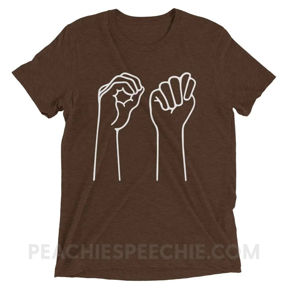 OT Hands Tri-Blend Tee - Brown Triblend / XS - T-Shirts & Tops peachiespeechie.com