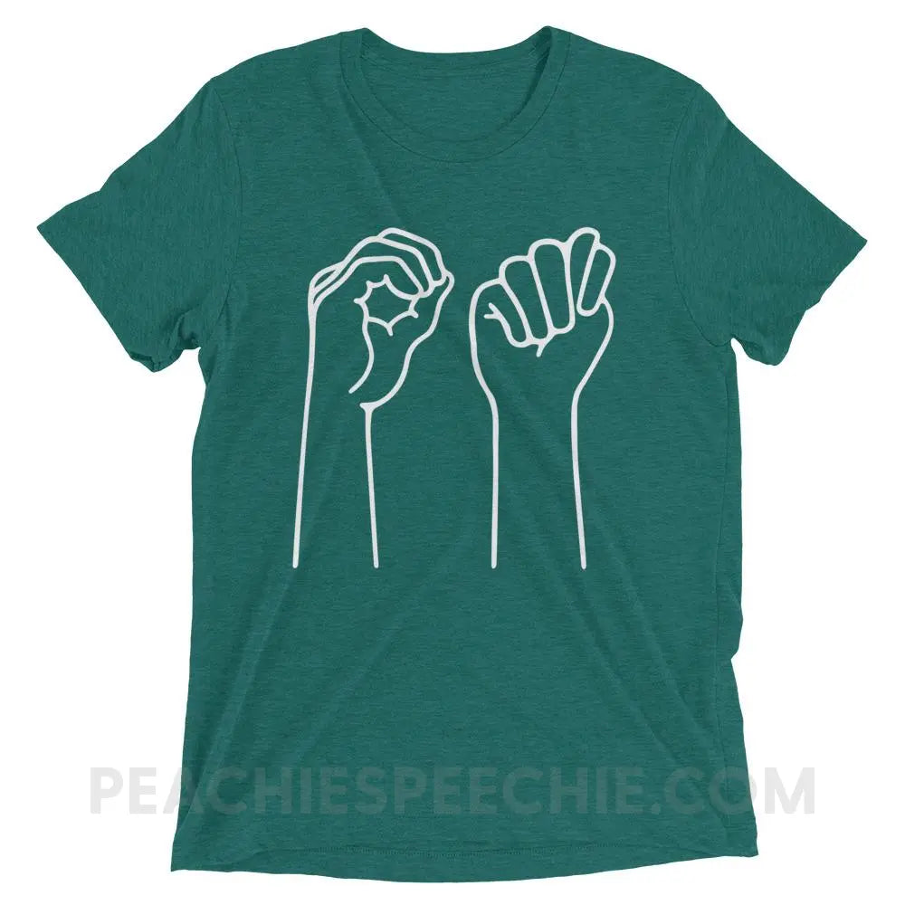OT Hands Tri-Blend Tee - Teal Triblend / XS - T-Shirts & Tops peachiespeechie.com
