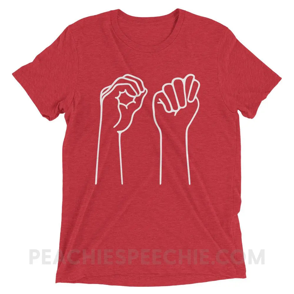 OT Hands Tri-Blend Tee - Red Triblend / XS - T-Shirts & Tops peachiespeechie.com