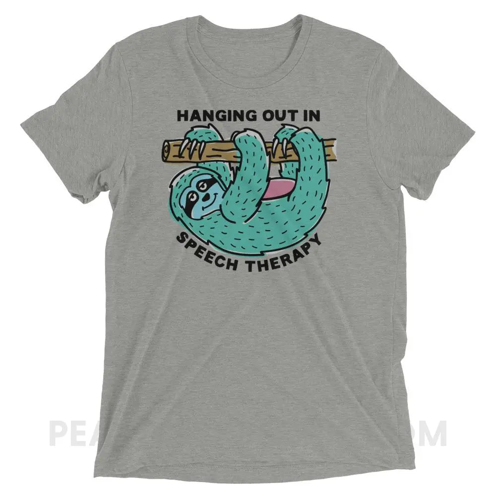 Hanging Out In Speech Sloth Tri-Blend Tee - Athletic Grey Triblend / XS - T-Shirts & Tops peachiespeechie.com