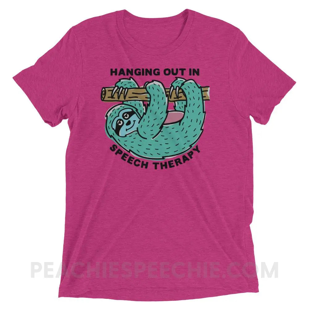 Hanging Out In Speech Sloth Tri-Blend Tee - Berry Triblend / XS - T-Shirts & Tops peachiespeechie.com