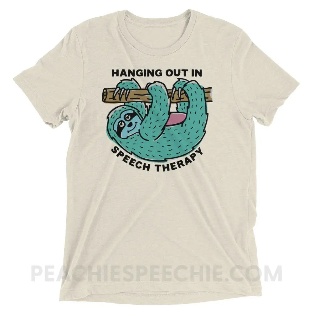 Hanging Out In Speech Sloth Tri-Blend Tee - Oatmeal Triblend / XS - T-Shirts & Tops peachiespeechie.com