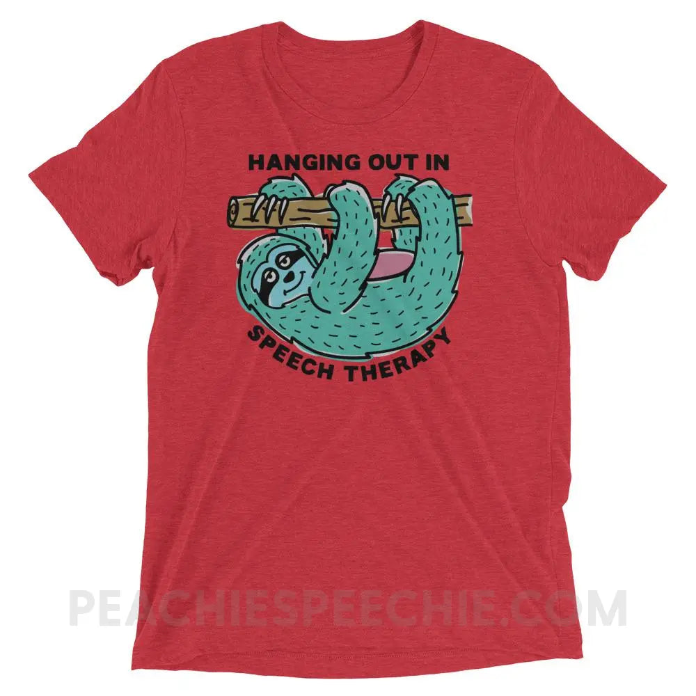Hanging Out In Speech Sloth Tri-Blend Tee - Red Triblend / XS - T-Shirts & Tops peachiespeechie.com