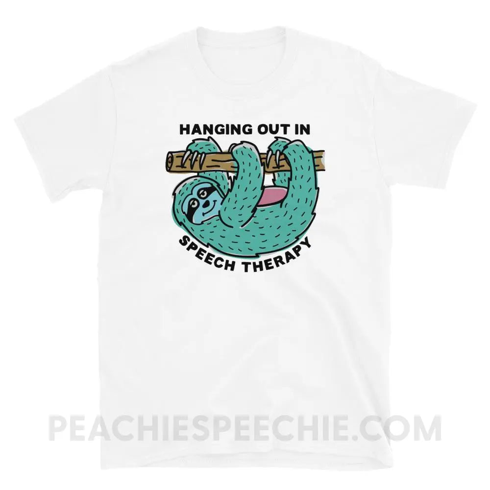 Hanging Out In Speech Sloth Classic Tee - White / S - T-Shirts & Tops peachiespeechie.com