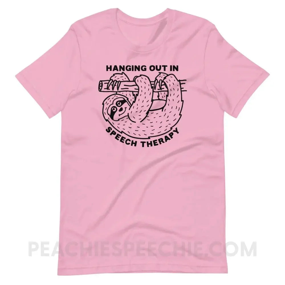 Hanging Out In Speech Sloth Premium Soft Tee - Lilac / S - T-Shirts & Tops peachiespeechie.com