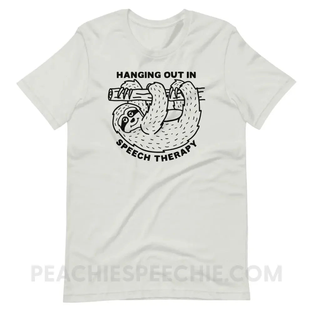 Hanging Out In Speech Sloth Premium Soft Tee - Silver / S - T-Shirts & Tops peachiespeechie.com