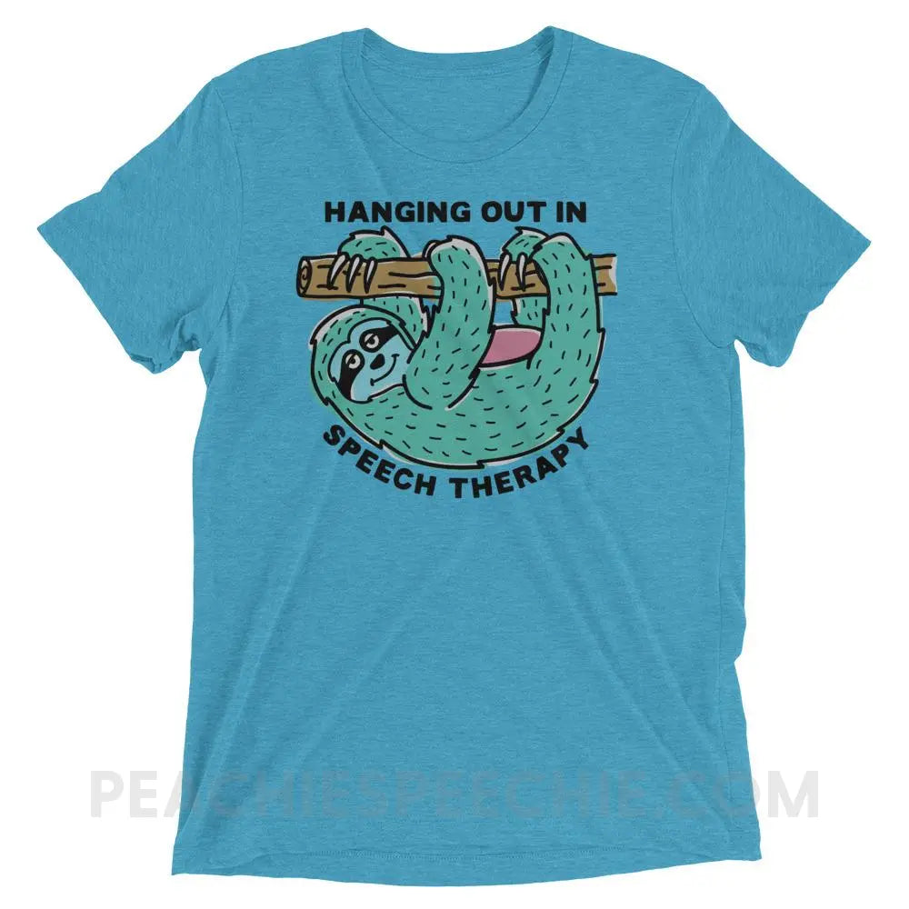 Hanging Out In Speech Sloth Tri-Blend Tee - Aqua Triblend / XS - T-Shirts & Tops peachiespeechie.com