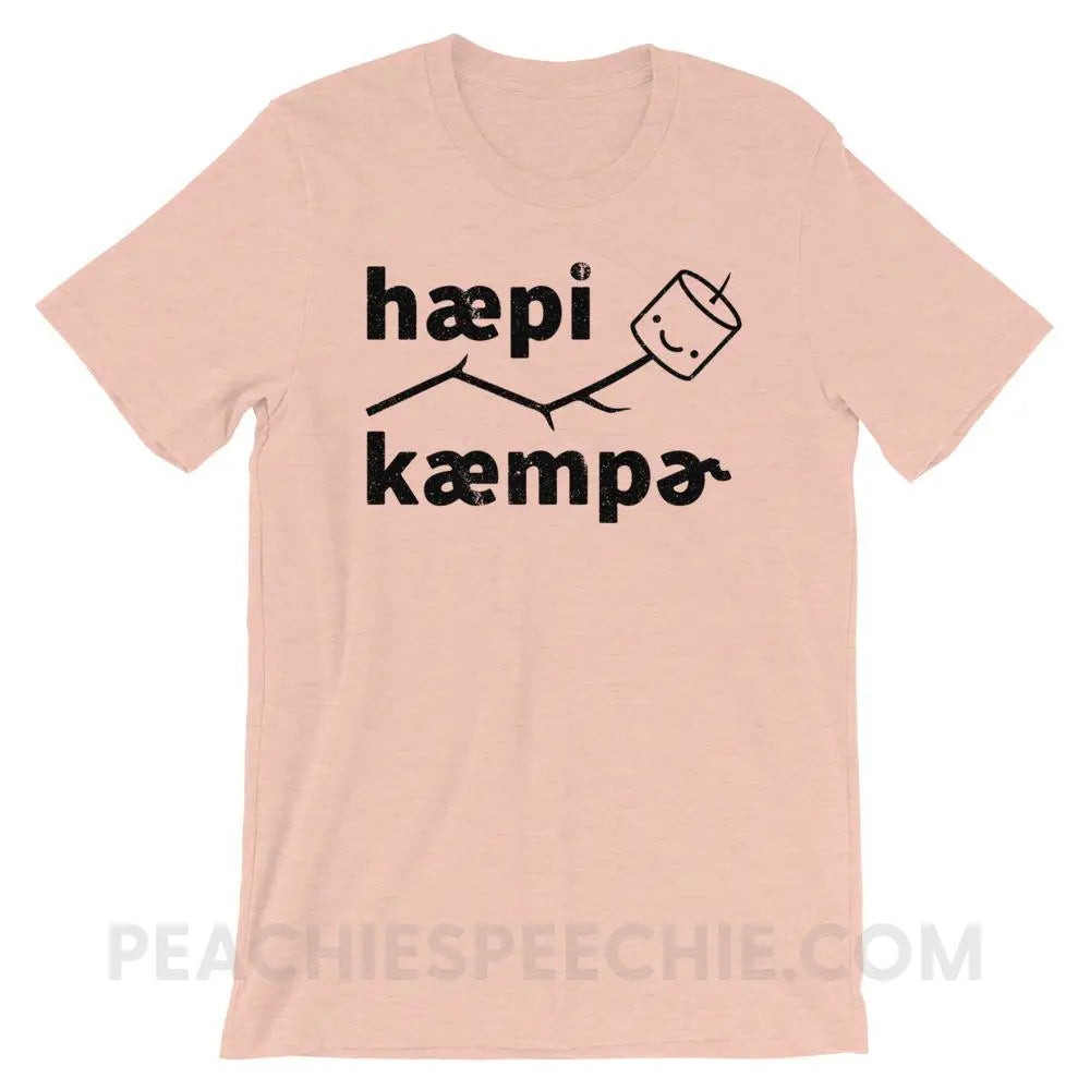 Happy Camper in IPA Premium Soft Tee - Heather Prism Peach / XS - T-Shirts & Tops peachiespeechie.com