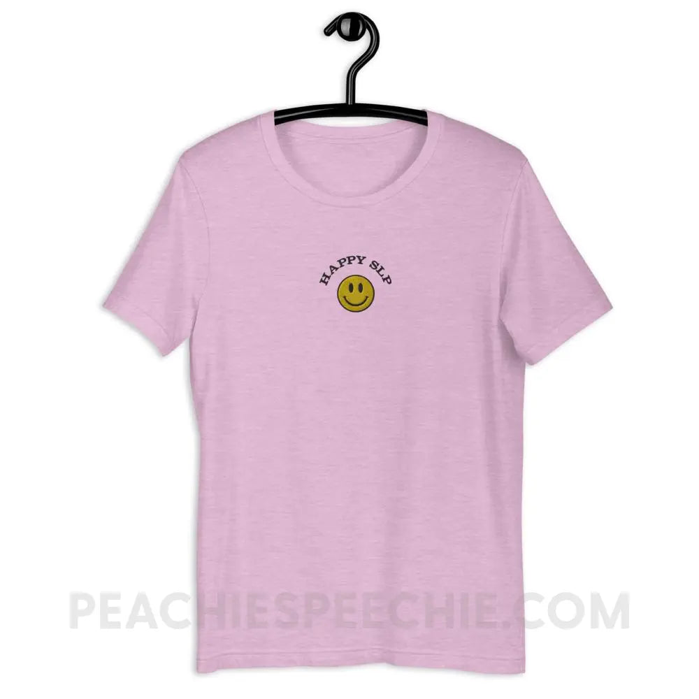 Happy SLP Embroidered Premium Soft Tee - Heather Prism Lilac / XS - peachiespeechie.com