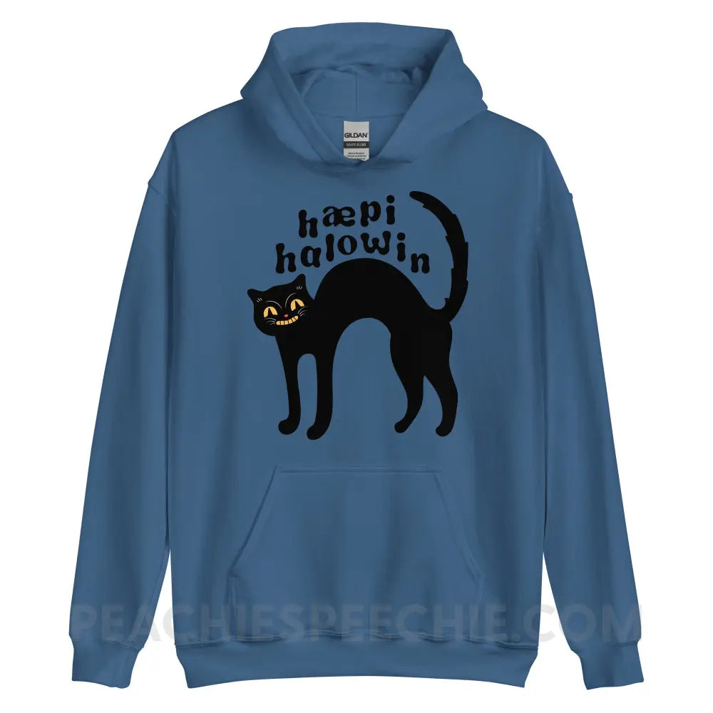 Happy Halloween IPA Black Cat Classic Hoodie - Indigo Blue / S - peachiespeechie.com