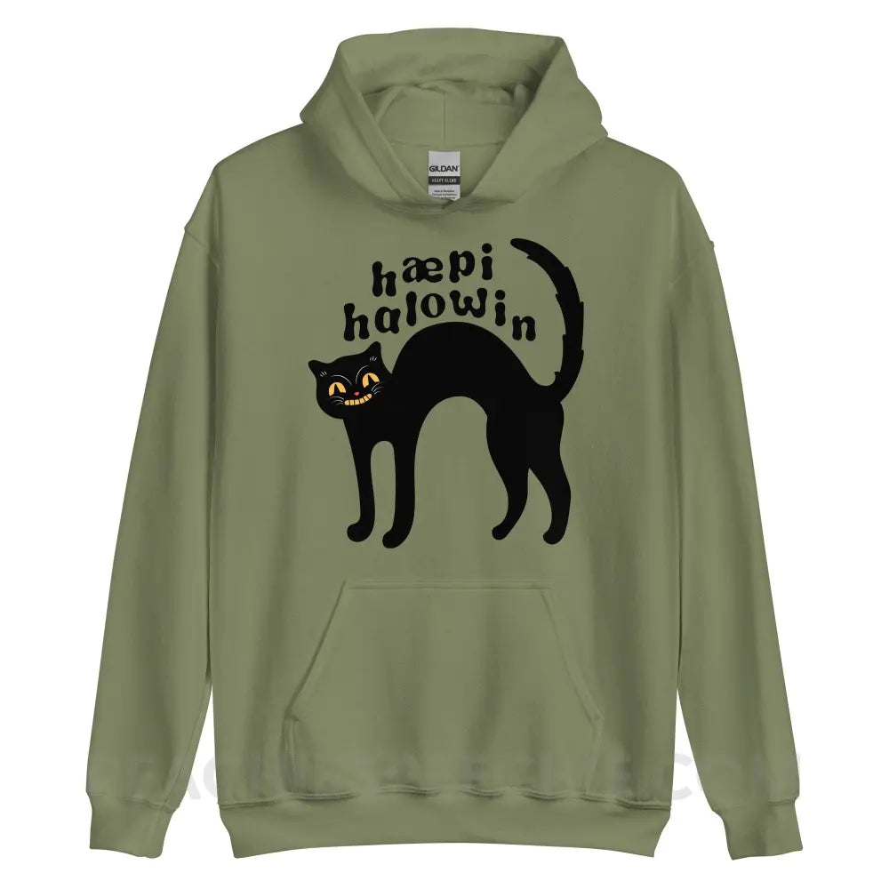 Happy Halloween IPA Black Cat Classic Hoodie - Military Green / S - peachiespeechie.com