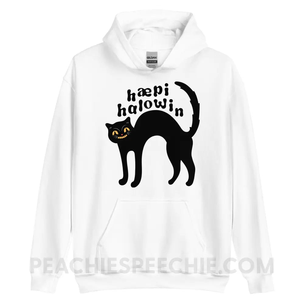 Happy Halloween IPA Black Cat Classic Hoodie - White / S - peachiespeechie.com