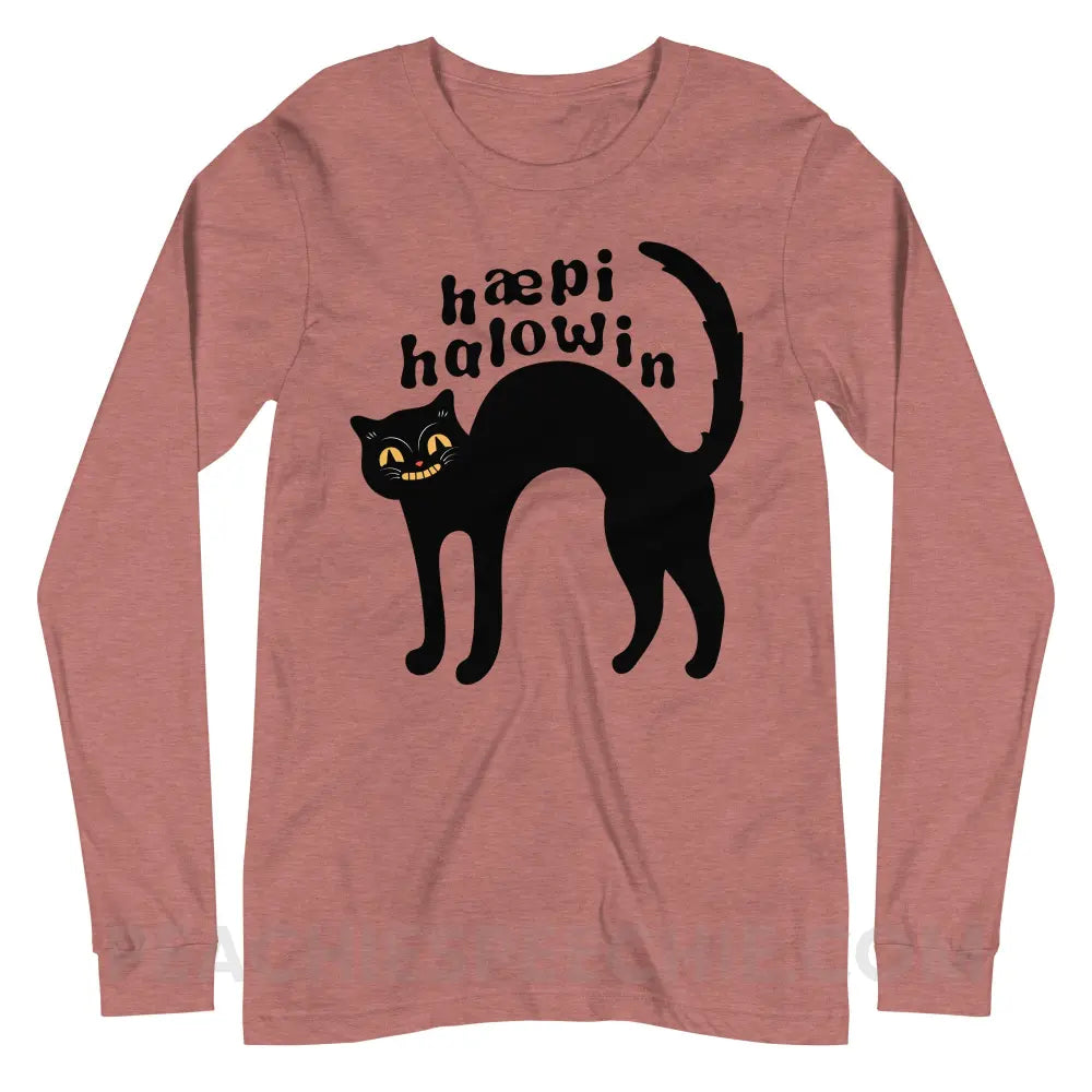 Happy Halloween IPA Black Cat Premium Long Sleeve - Heather Mauve / XS - peachiespeechie.com