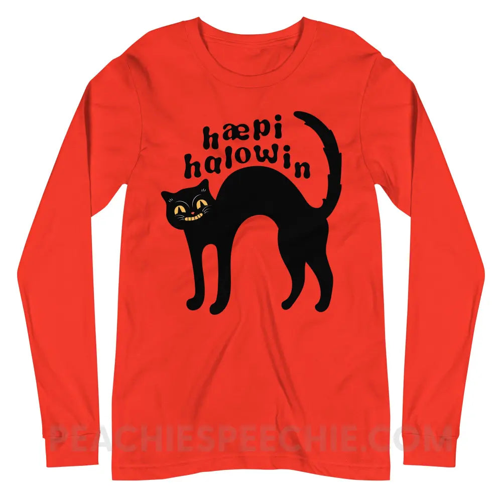 Happy Halloween IPA Black Cat Premium Long Sleeve - Poppy / XS - peachiespeechie.com