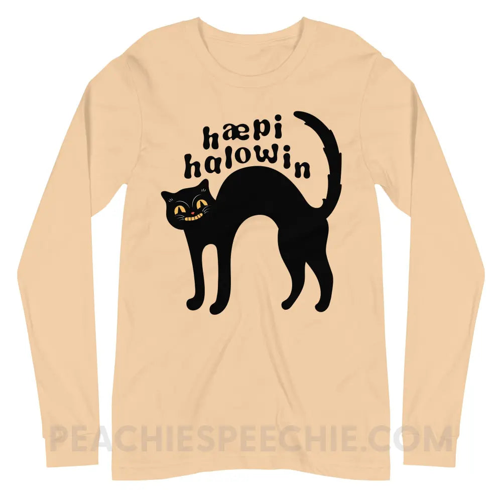 Happy Halloween IPA Black Cat Premium Long Sleeve - Sand Dune / XS - peachiespeechie.com
