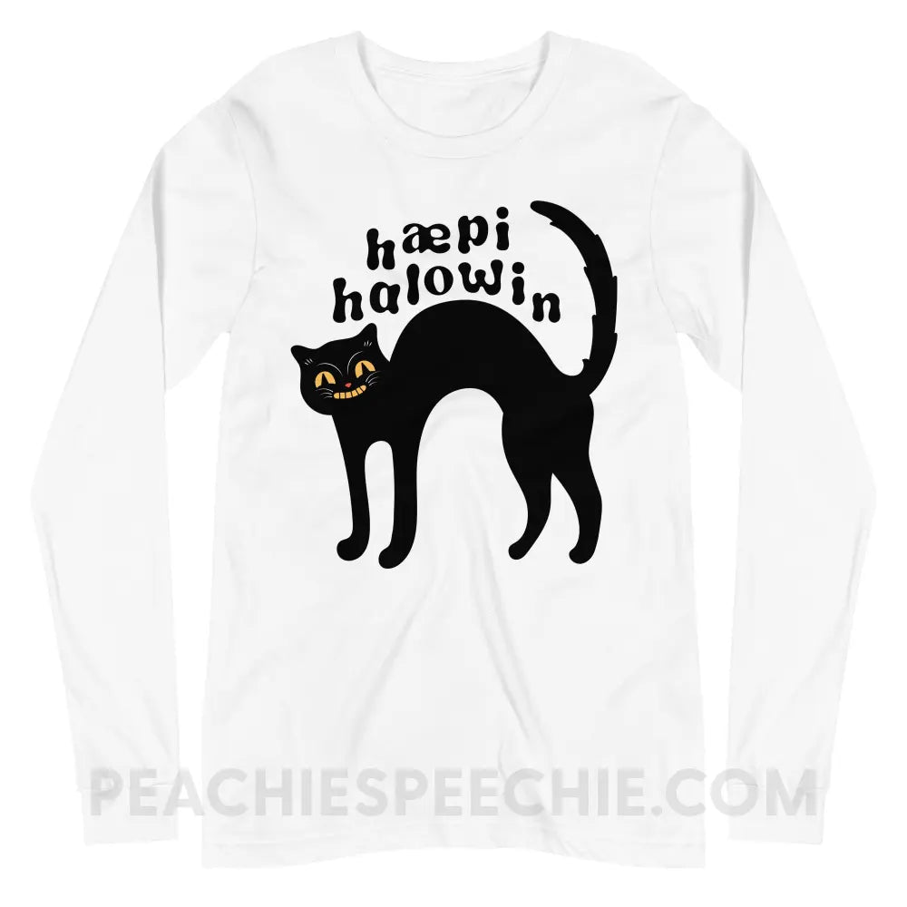 Happy Halloween IPA Black Cat Premium Long Sleeve - White / XS - peachiespeechie.com