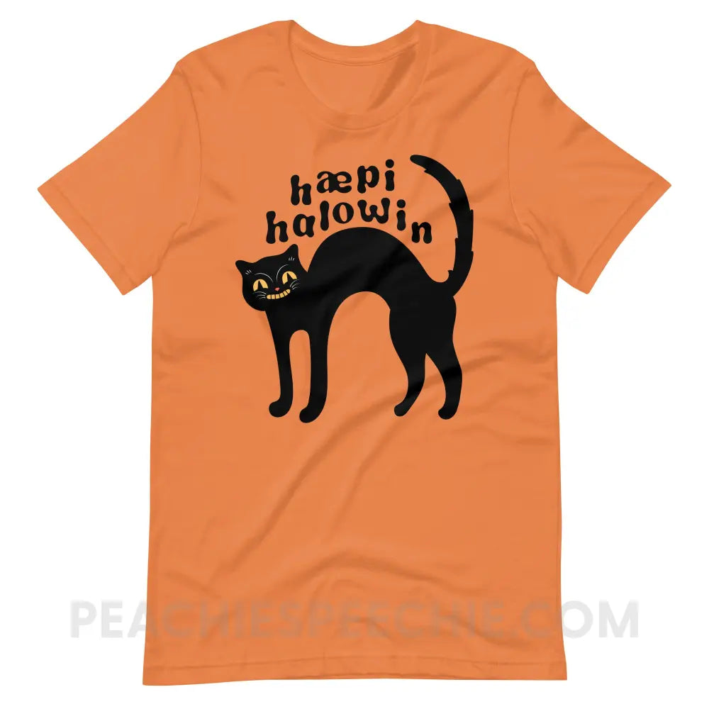 Happy Halloween IPA Black Cat Premium Soft Tee - Burnt Orange / XS - peachiespeechie.com