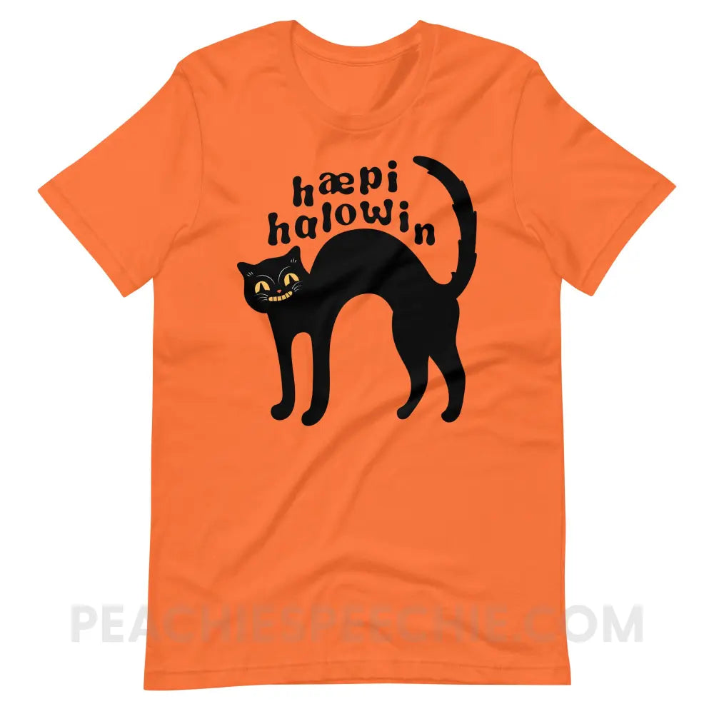 Happy Halloween IPA Black Cat Premium Soft Tee - Orange / XS - peachiespeechie.com