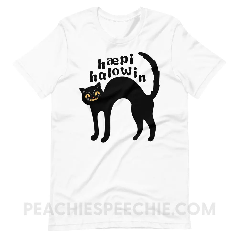 Happy Halloween IPA Black Cat Premium Soft Tee - White / XS - peachiespeechie.com