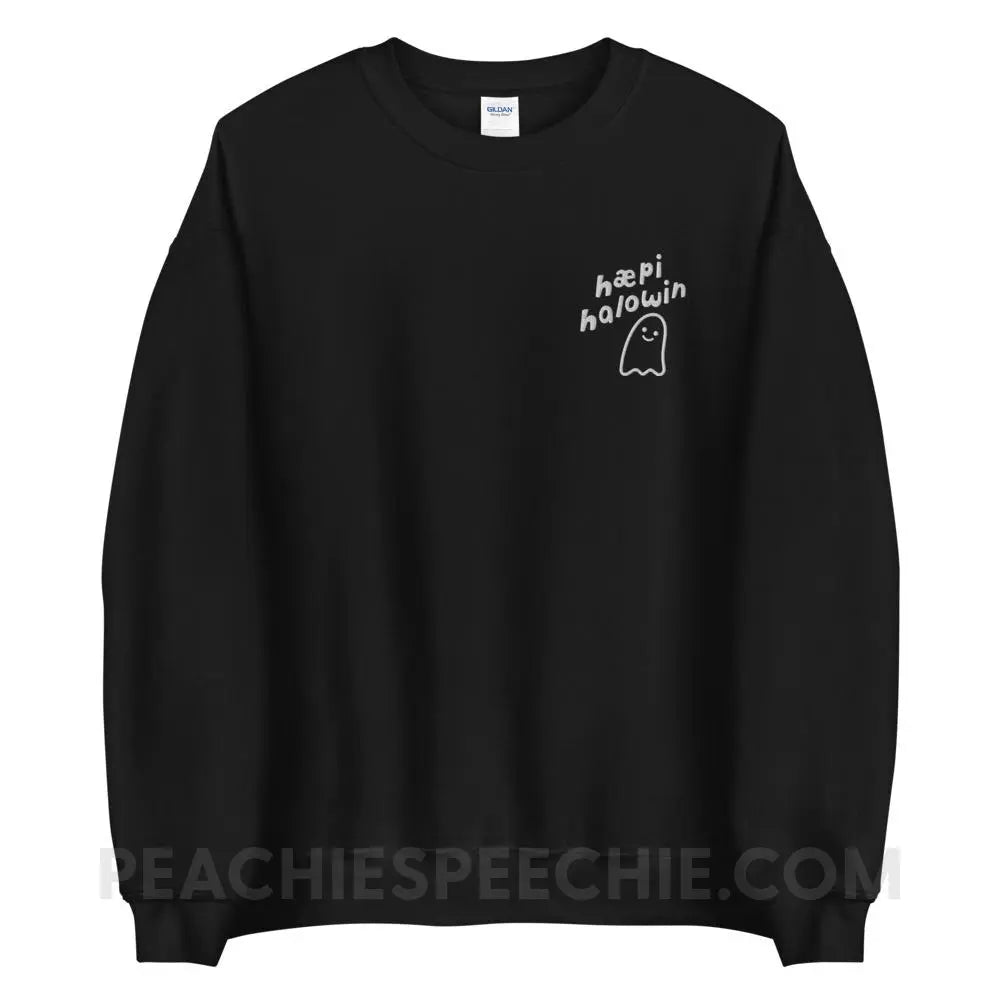 Happy Halloween Ghost IPA Embroidered Sweatshirt - Black / S - peachiespeechie.com