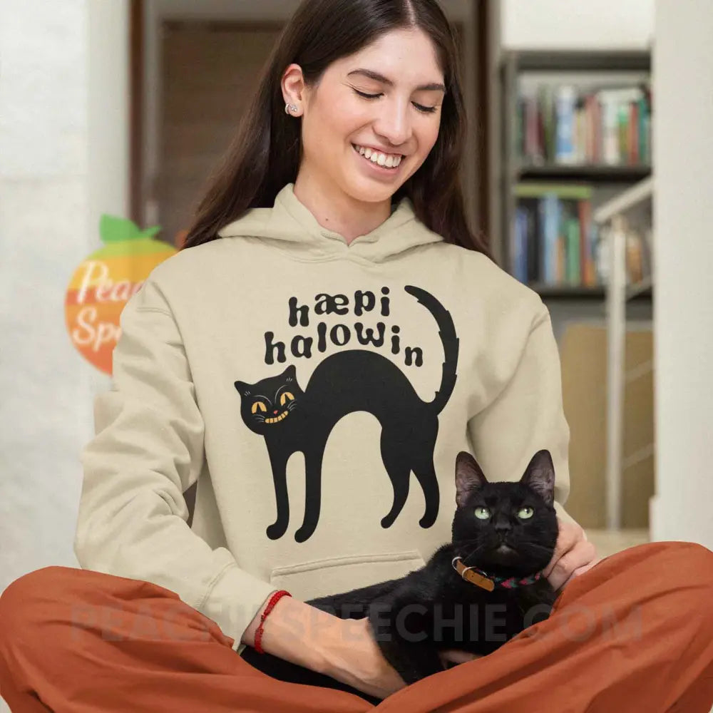 Happy Halloween IPA Black Cat Classic Hoodie - Sand / S - peachiespeechie.com